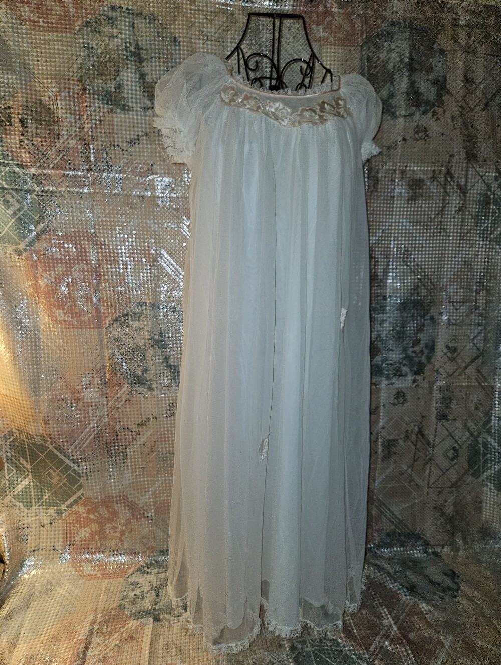 Vintage Sheer Nightgown with Delicate Lace Yoke